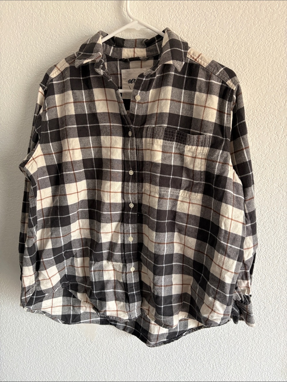 aerie Black & White Plaid Button-Down Shirt